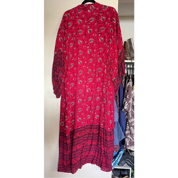 Free People Red Vineyard Border Print Kimono Duster Maxi O/S - Picture 3 of 7